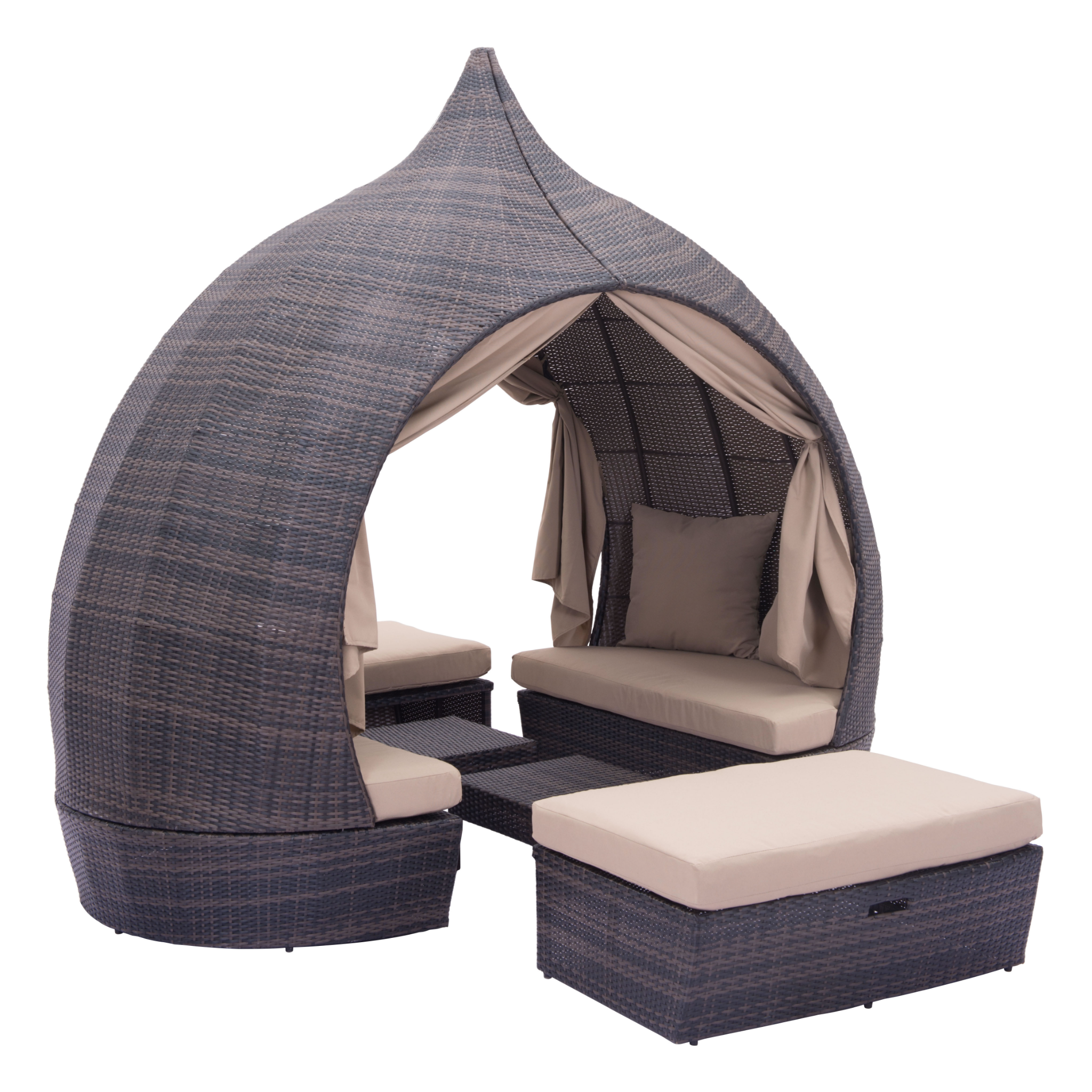 Dark-wicker-cabana-seating---open-view-with-matching-tables-and-beige-cushions---product-page---