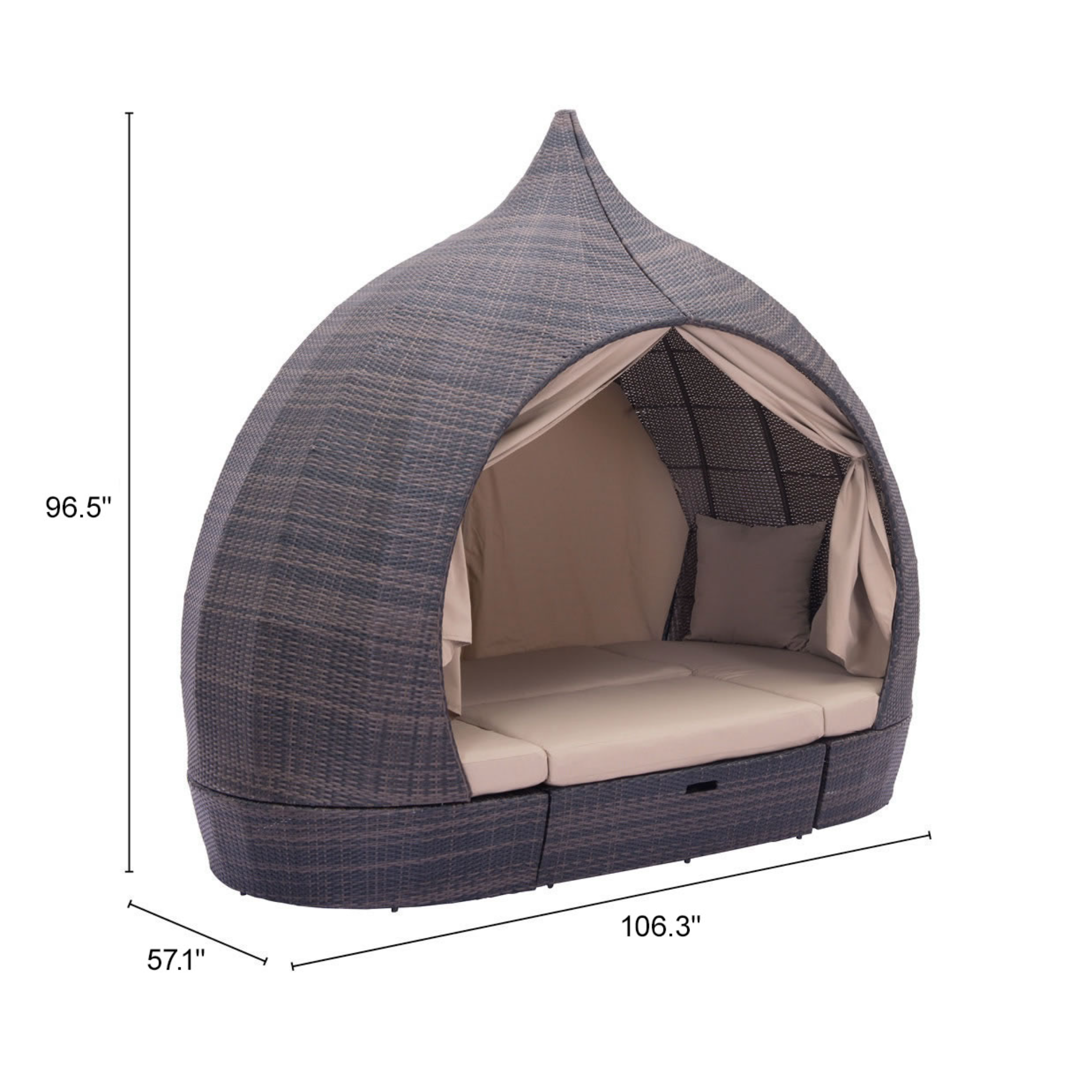 Wicker-cabana-bed-dimensions---front-view-with-measurements-of-96.5-inches-height-57.1-inches-width-and-106.3-inches-length---product-page---