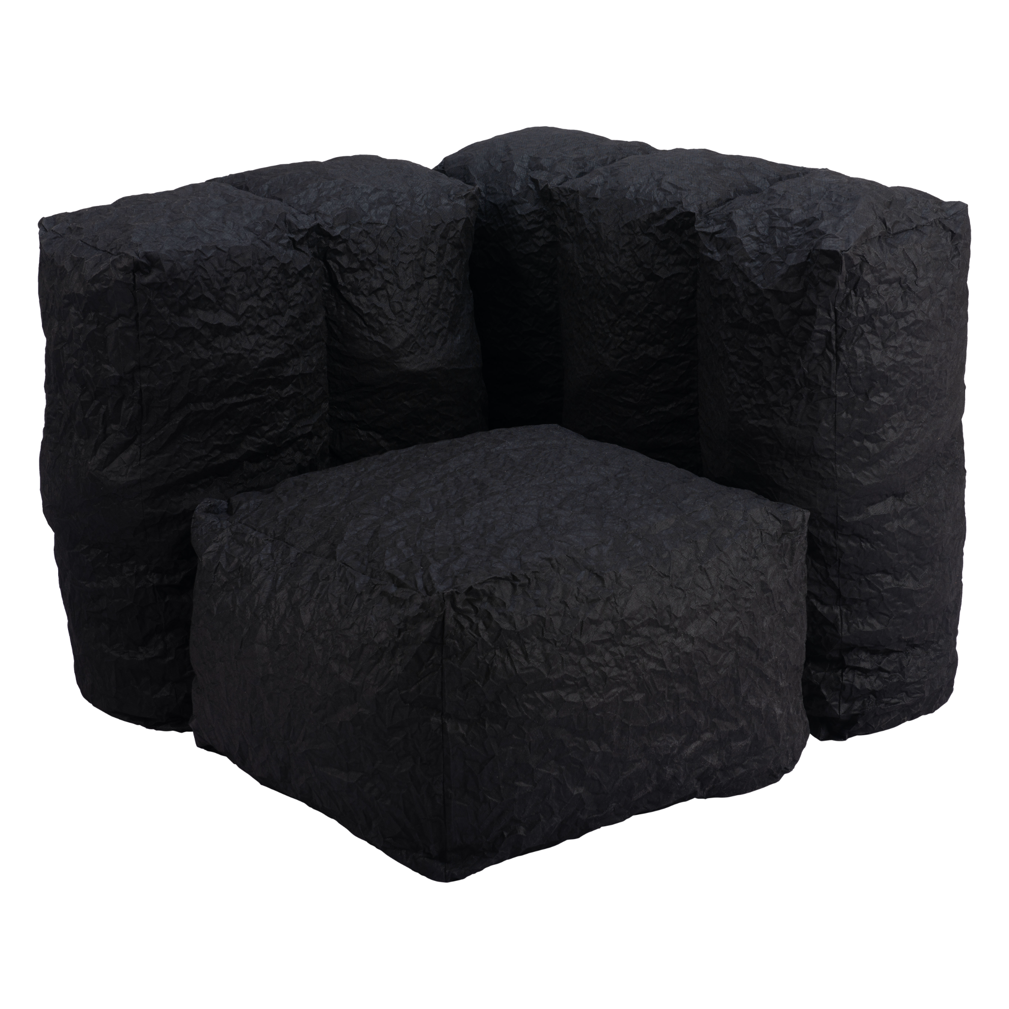 Crinkled-texture-black-chair-with-modern-design-on-plain-background---productpage---