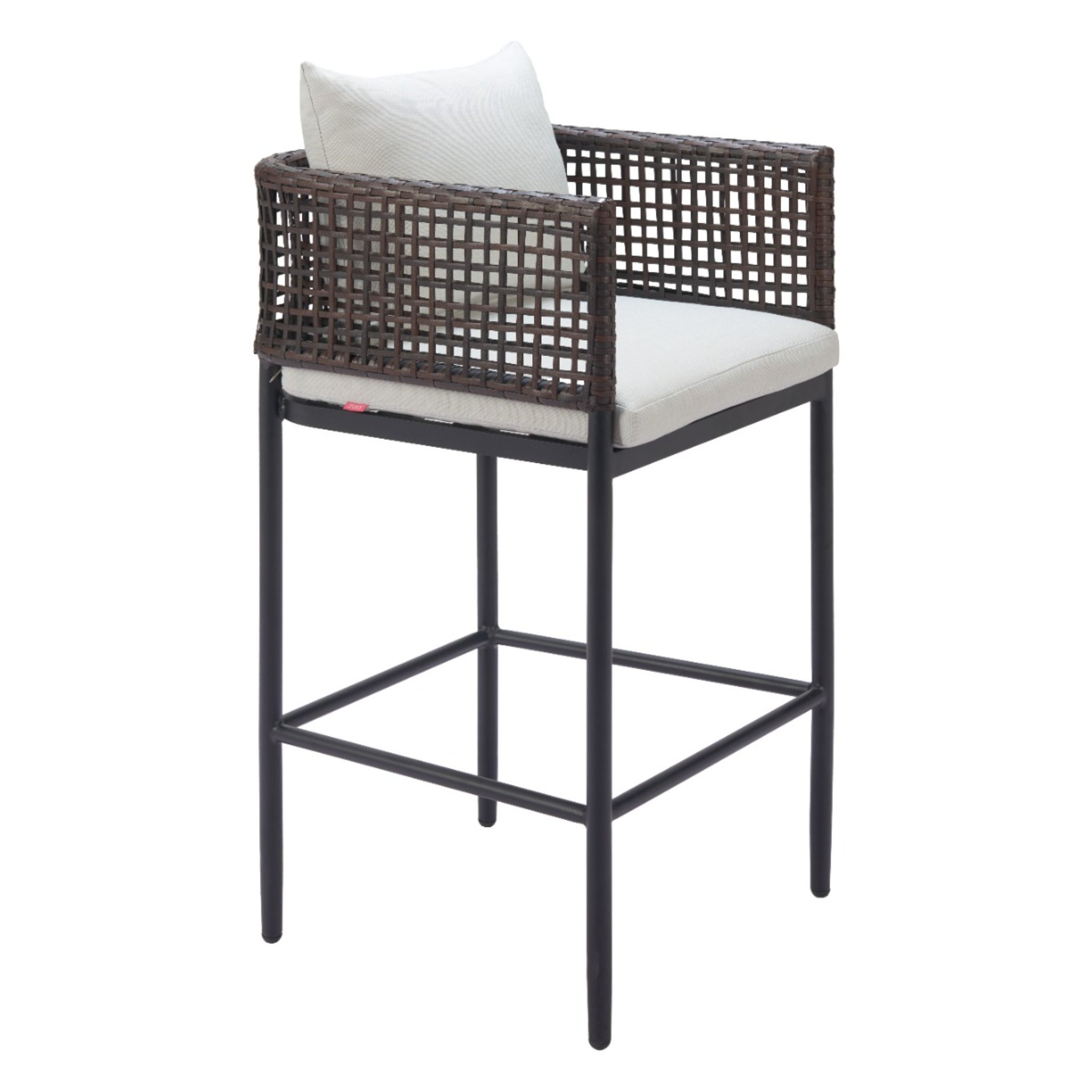 Stylish-rattan-bar-stool-with-black-metal-frame-and-white-cushion-seen-from-front---productpage---