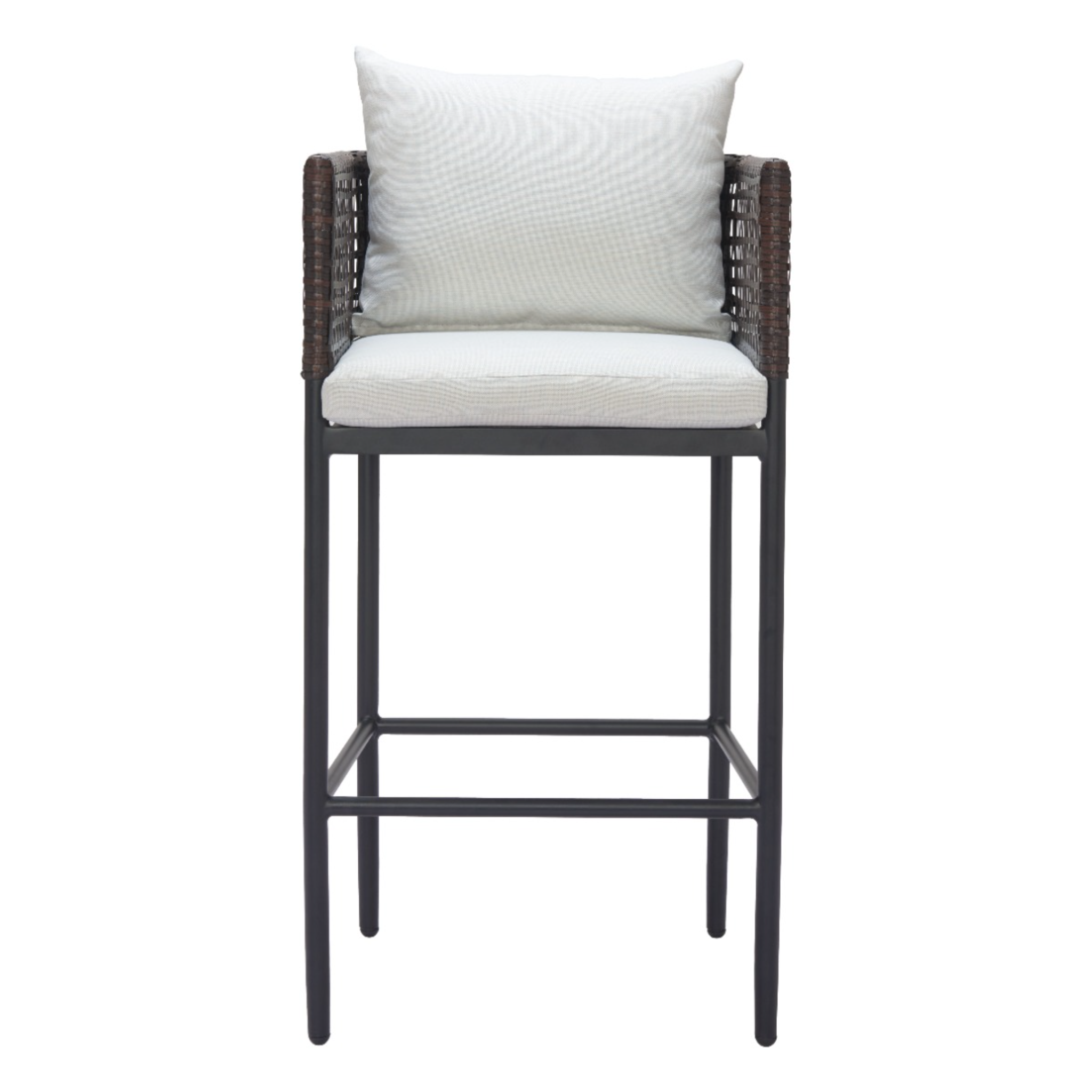 Modern-rattan-bar-stool-with-comfortable-white-cushion-and-sturdy-metal-frame-front-view---productpage---