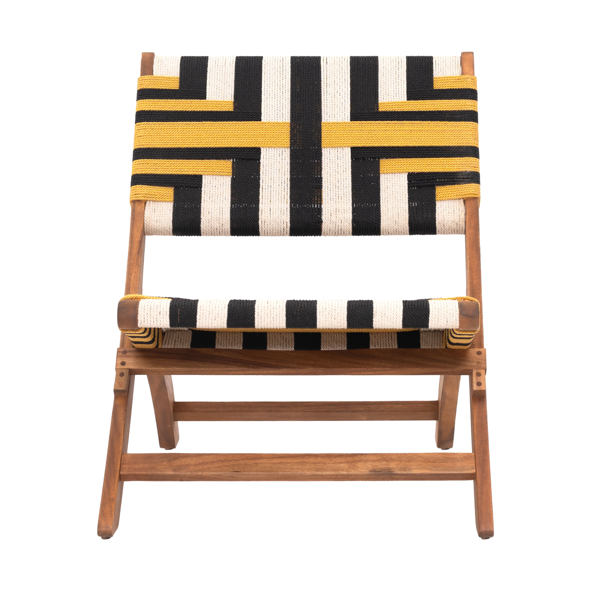 Stylish-woven-outdoor-chair-with-geometric-pattern-in-black-white-and-yellow-seen-from-front---productpage---