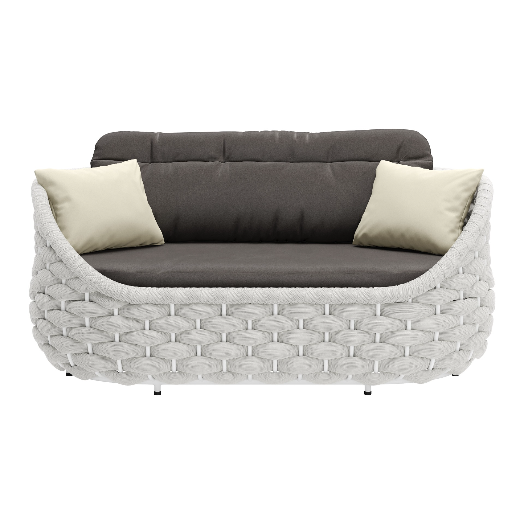 Gray-woven-sofa-with-dark-gray-seat-and-back-cushions-and-light-pillows-front-view---productpage---