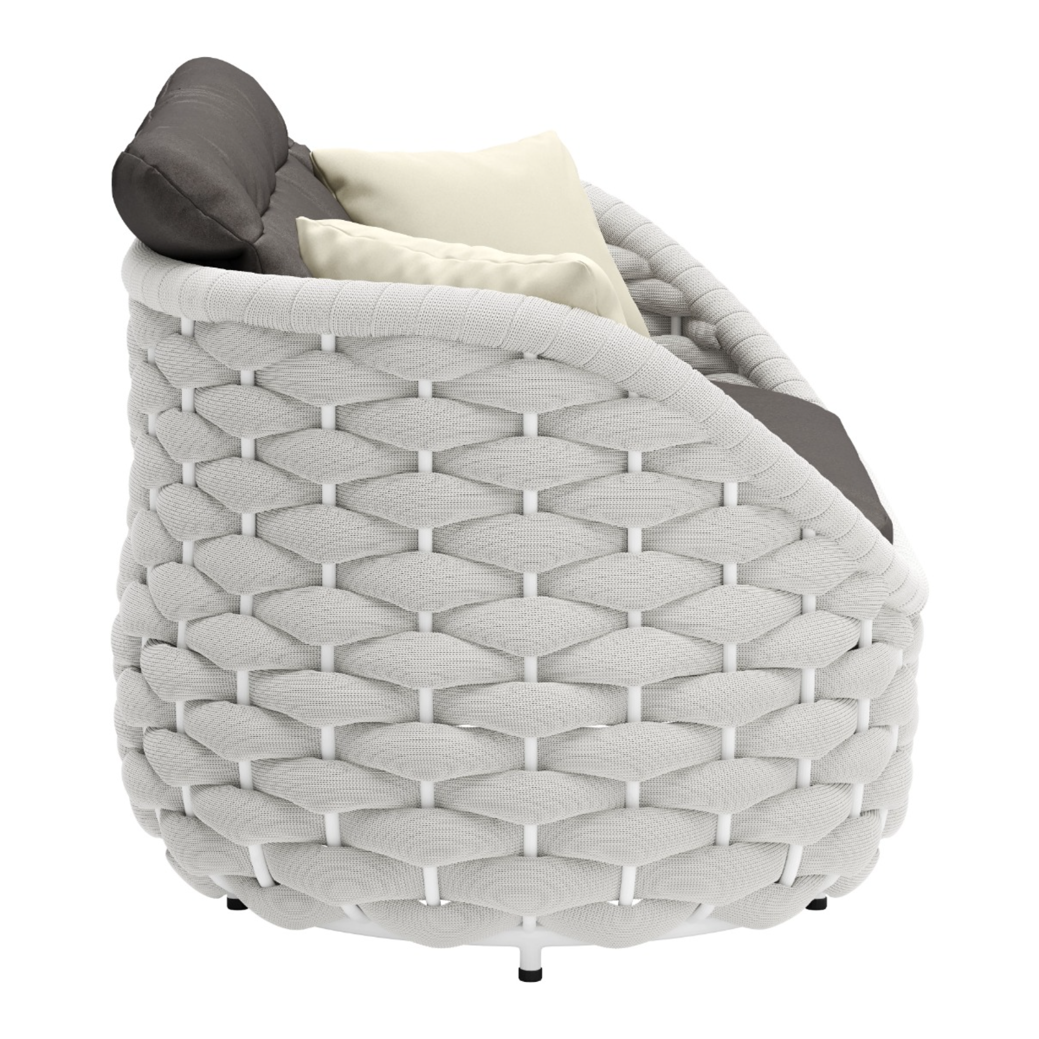 Detailed-side-view-of-woven-sofa-with-gray-and-cream-cushions-against-white-background---productpage---