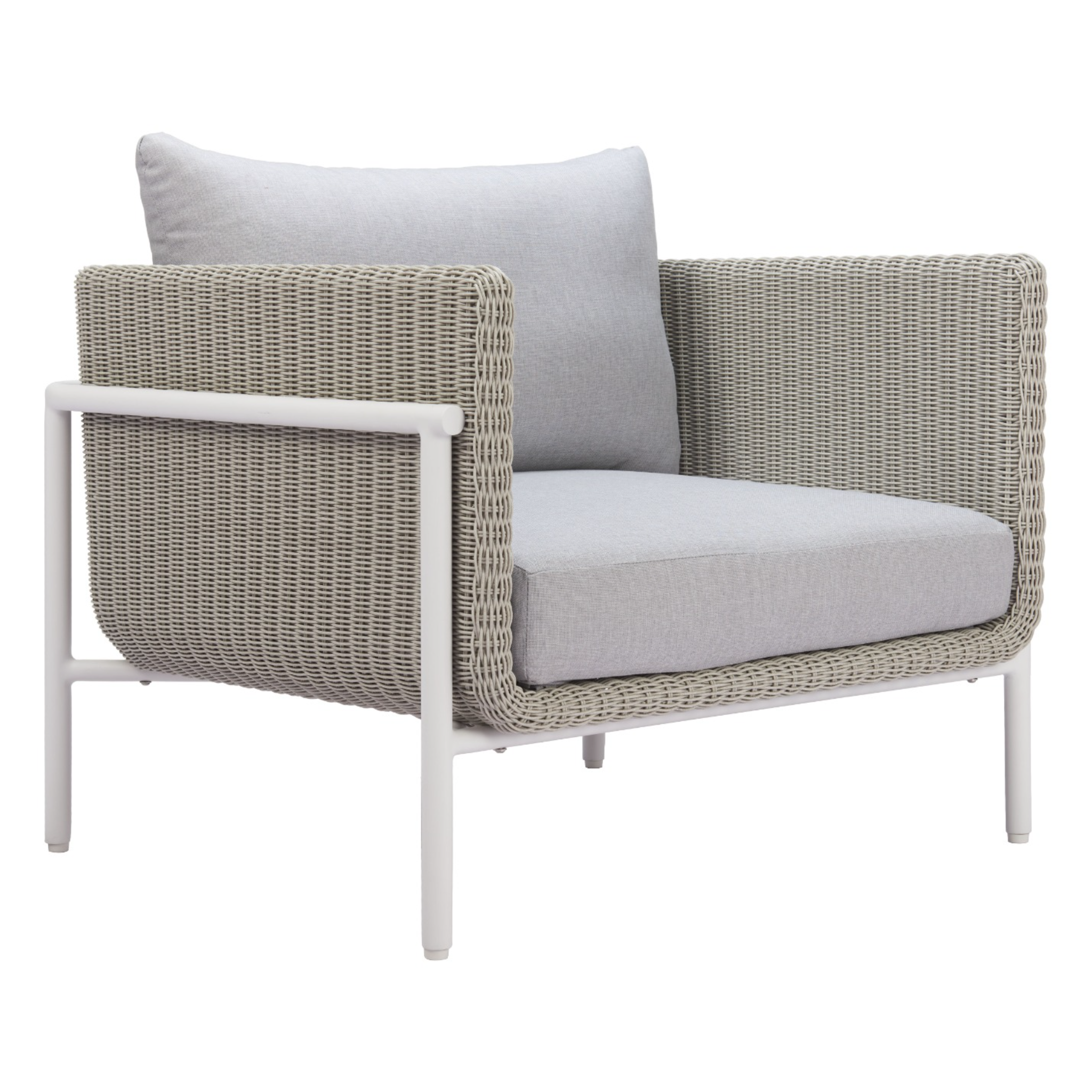 Side-view-of-modern-outdoor-chair-with-light-gray-cushions-and-wicker-frame---product-page---