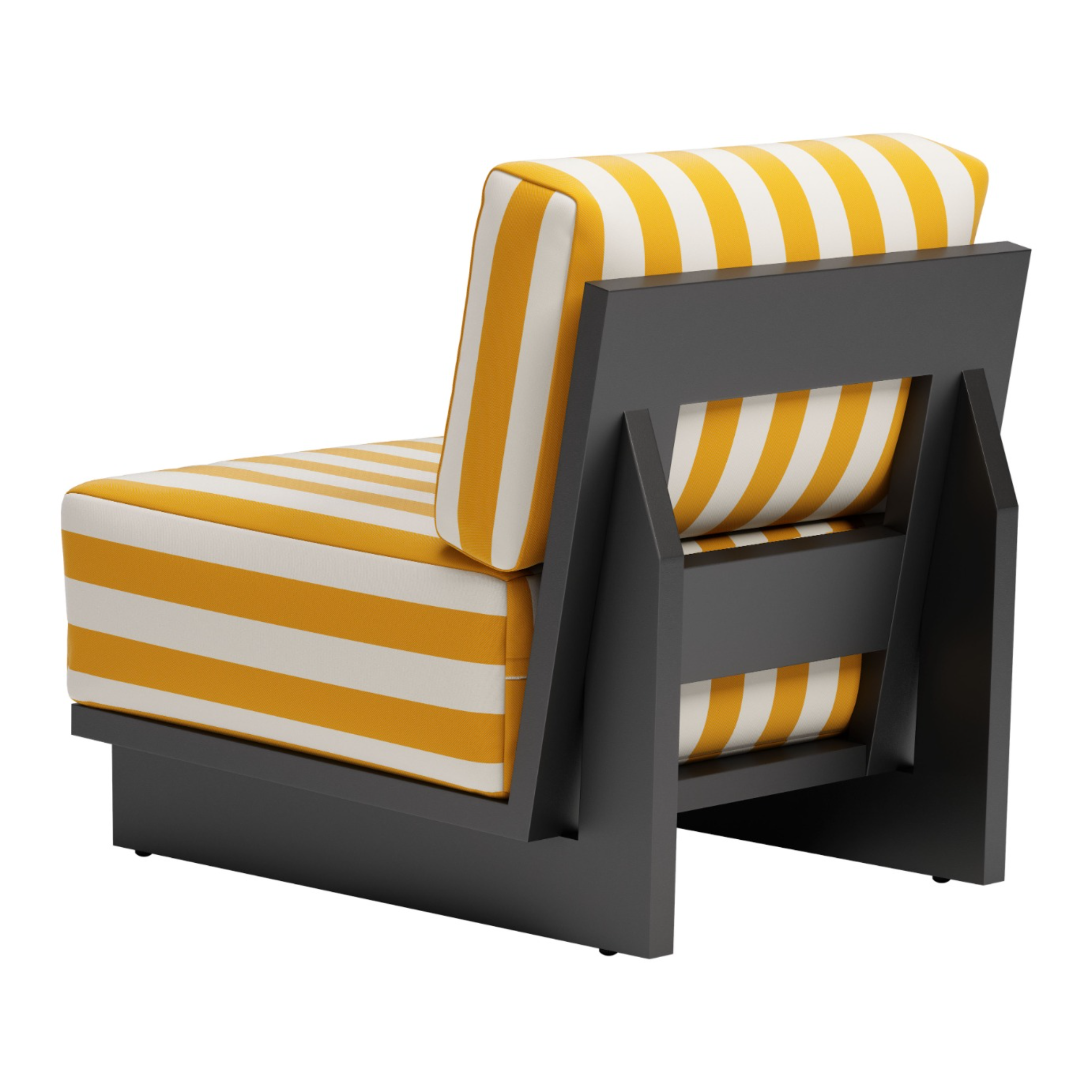 a-product-page-with-a-modern-outdoor-chair-with-yellow-and-white-stripes-back-angle-view