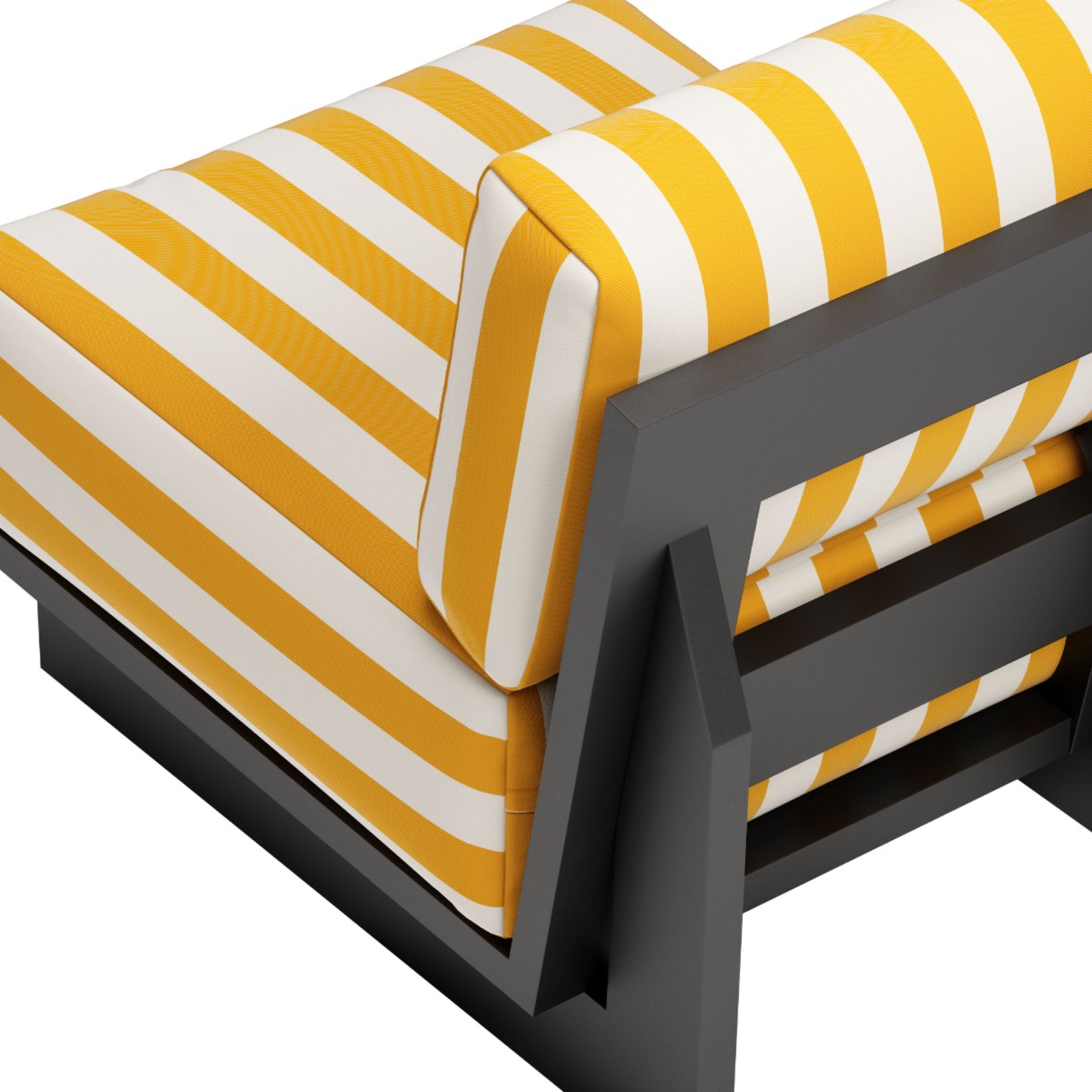 a-product-page-with-a-close-up-of-a-modern-outdoor-chair-with-yellow-and-white-stripes-angled-view