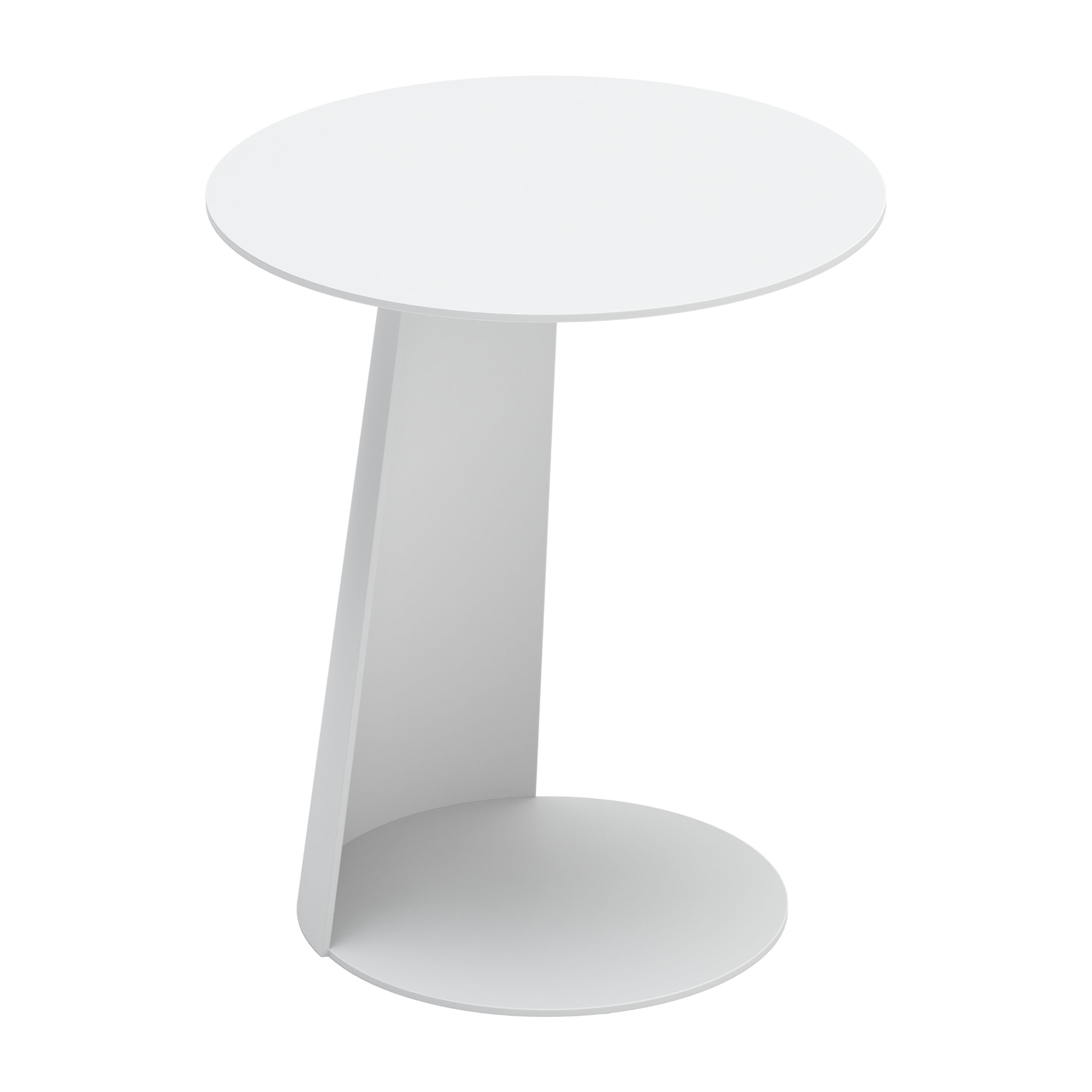 Minimalist-white-table-with-round-top-and-slanted-base---product-page---Modern-white-outdoor-table-with-round-top-and-angled-base---productpage---