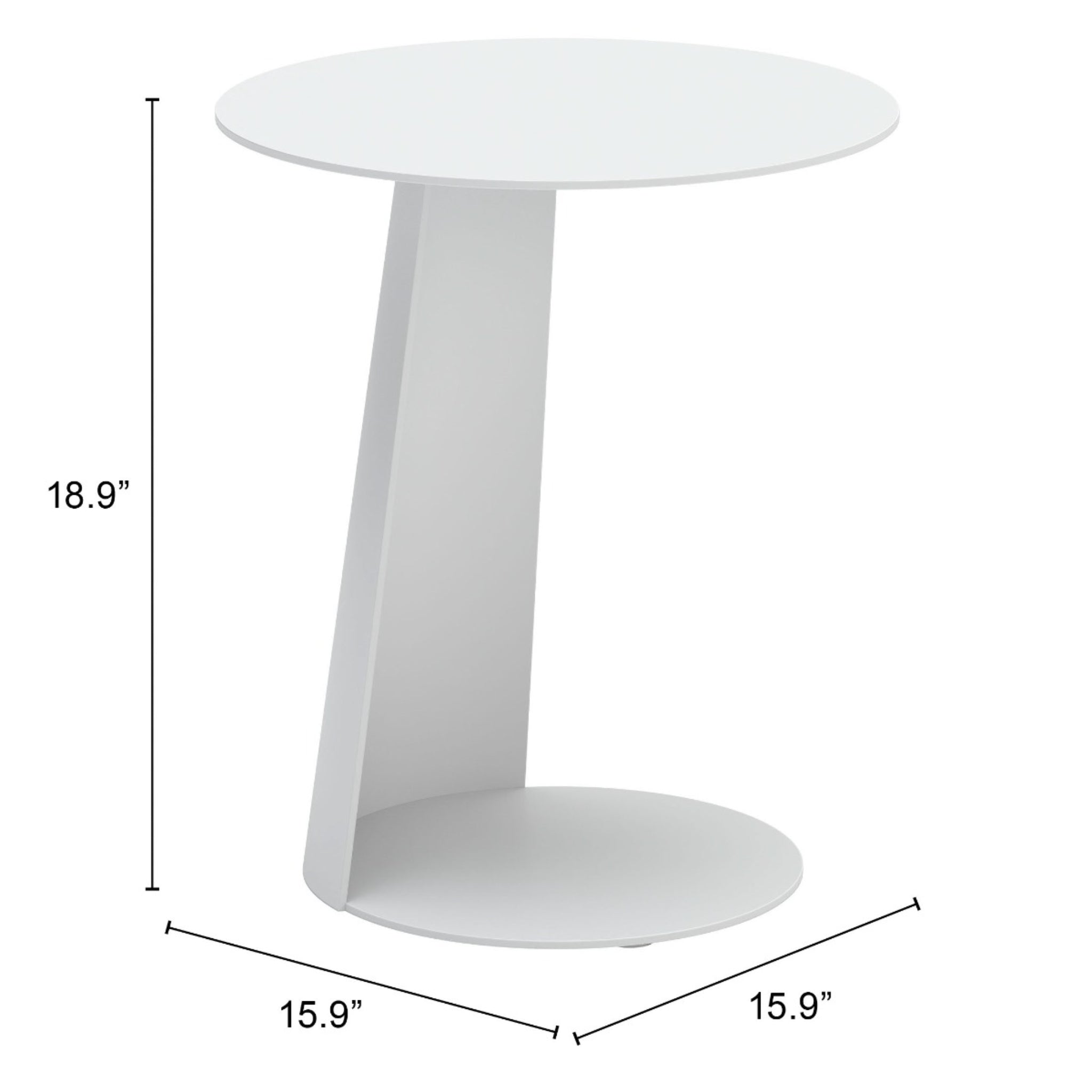 Modern-white-outdoor-table-with-angled-base-and-dimensions-18.9”-by-15.9”---productpage---