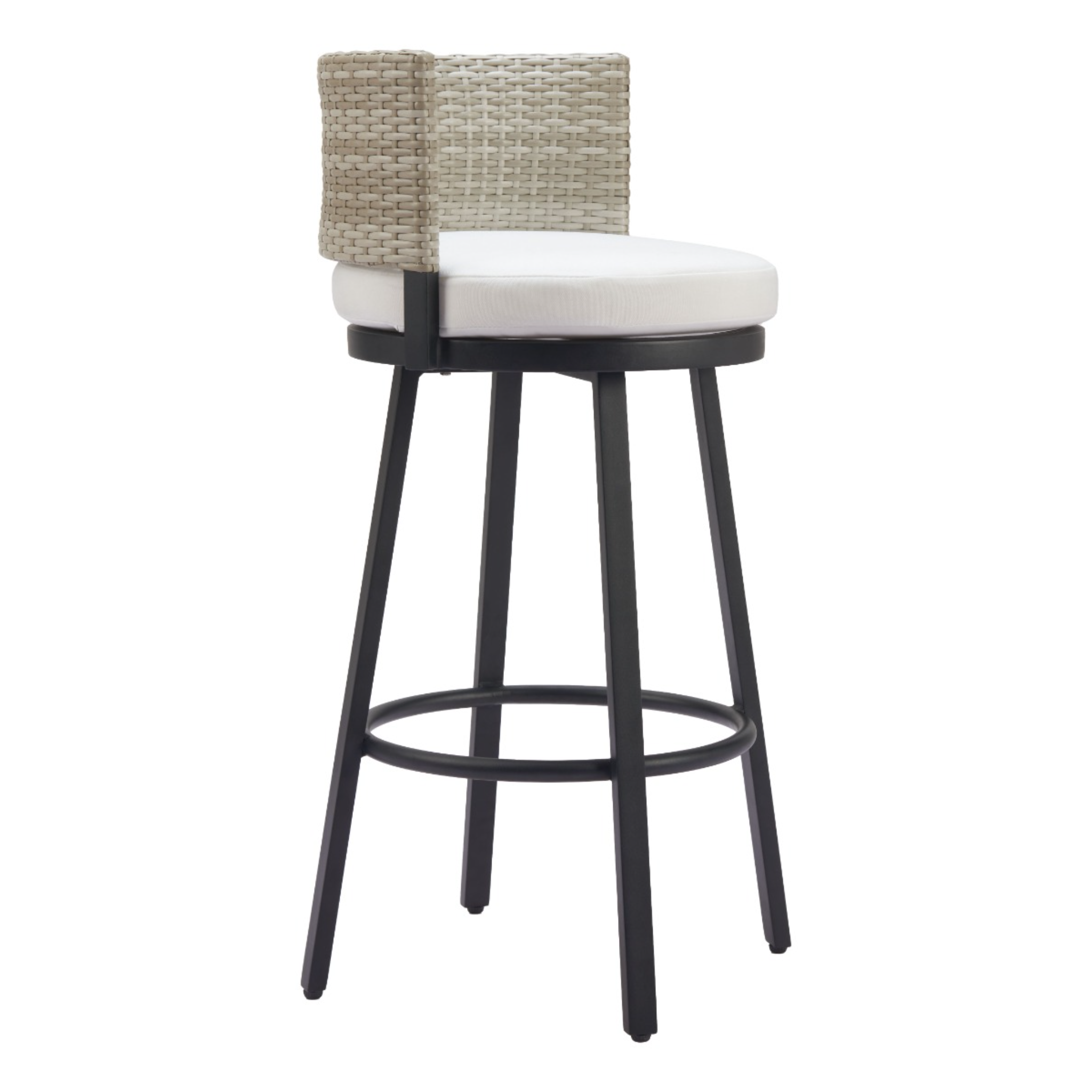 Outdoor-bar-stool-with-beige-woven-back-light-gray-cushion-and-sturdy-black-frame---productpage---