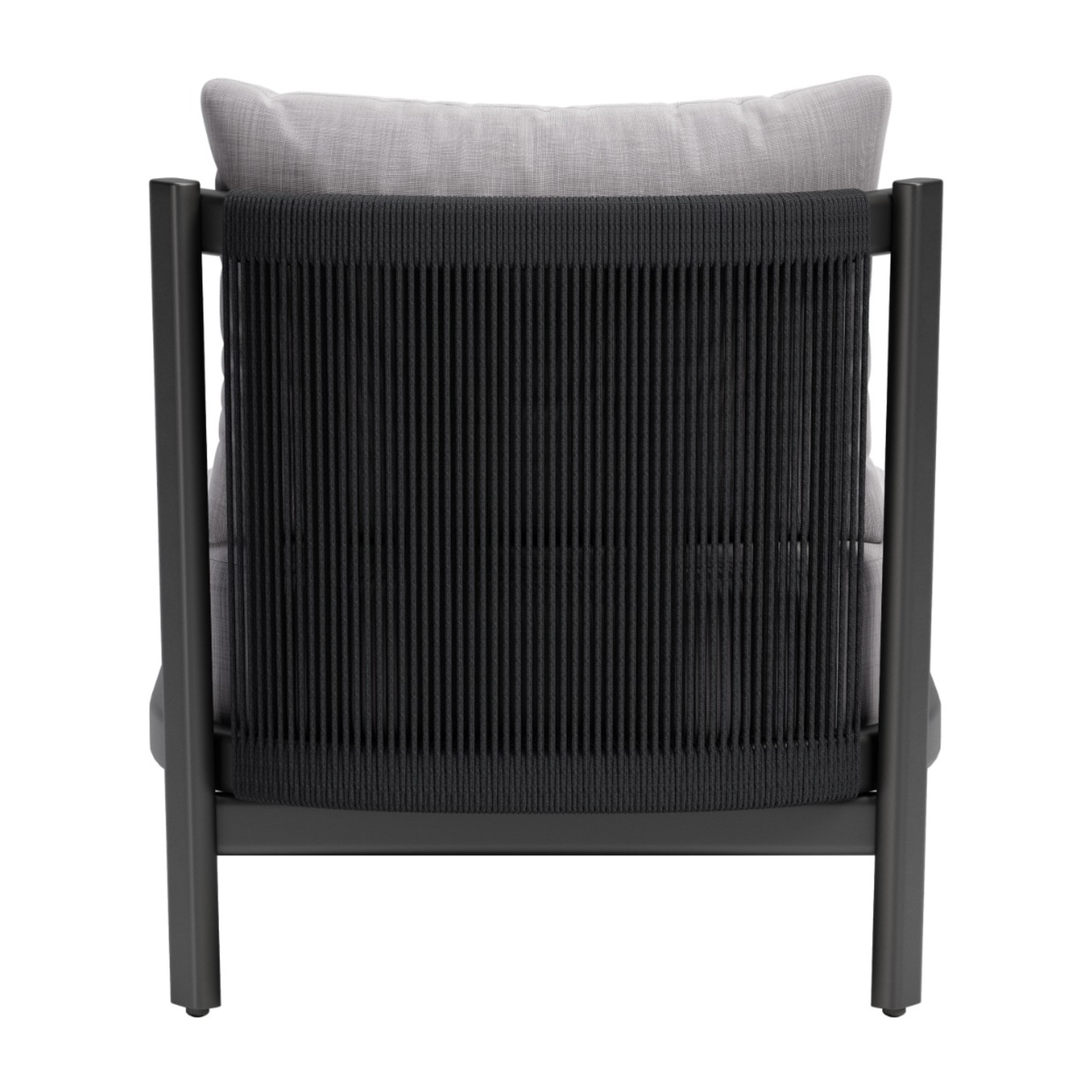 a-product-page-with-a-back-view-of-an-outdoor-chair-with-black-rope-detailing-and-gray-cushions