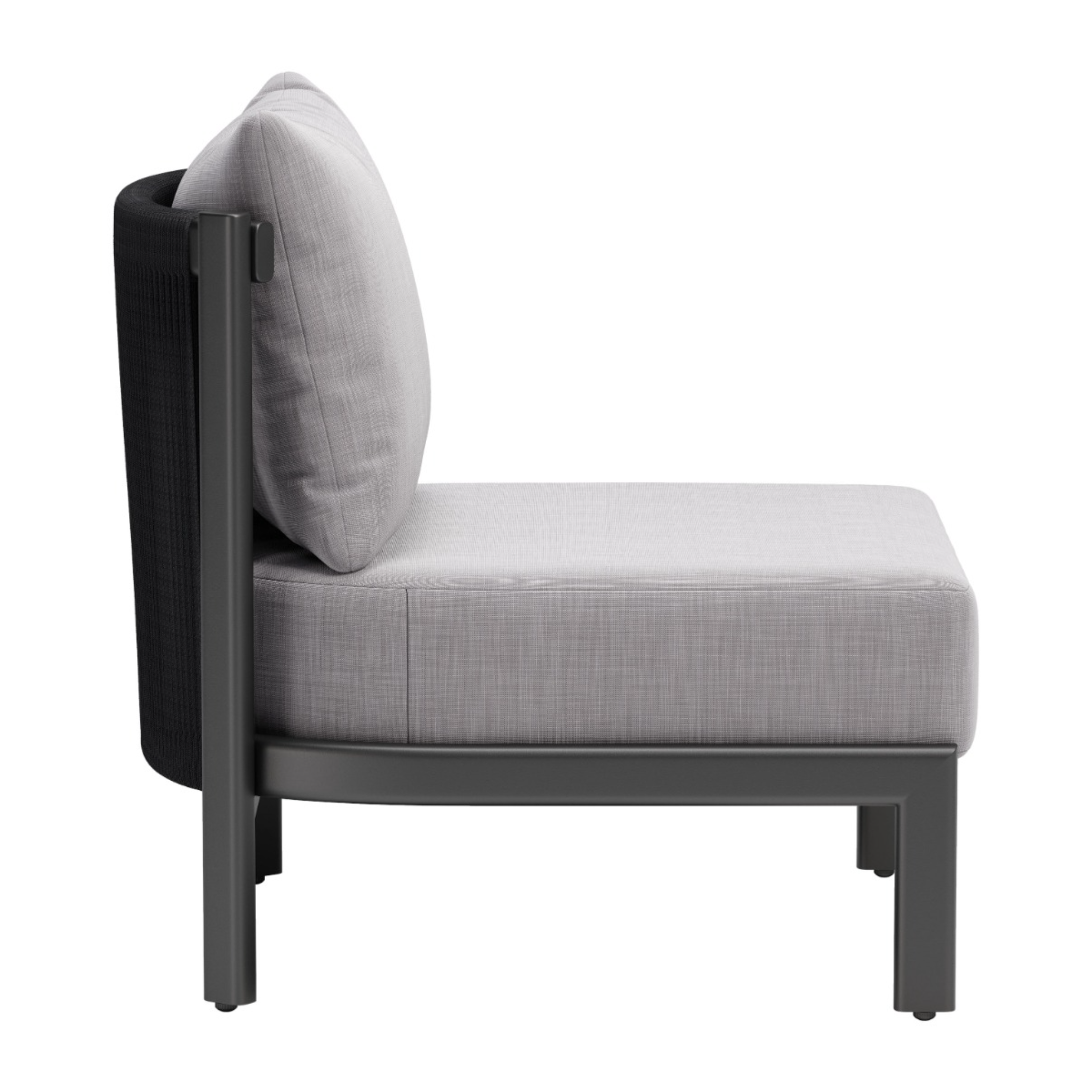 a-product-page-with-a-side-view-of-an-outdoor-chair-showing-thick-gray-cushions-and-a-black-metal-frame