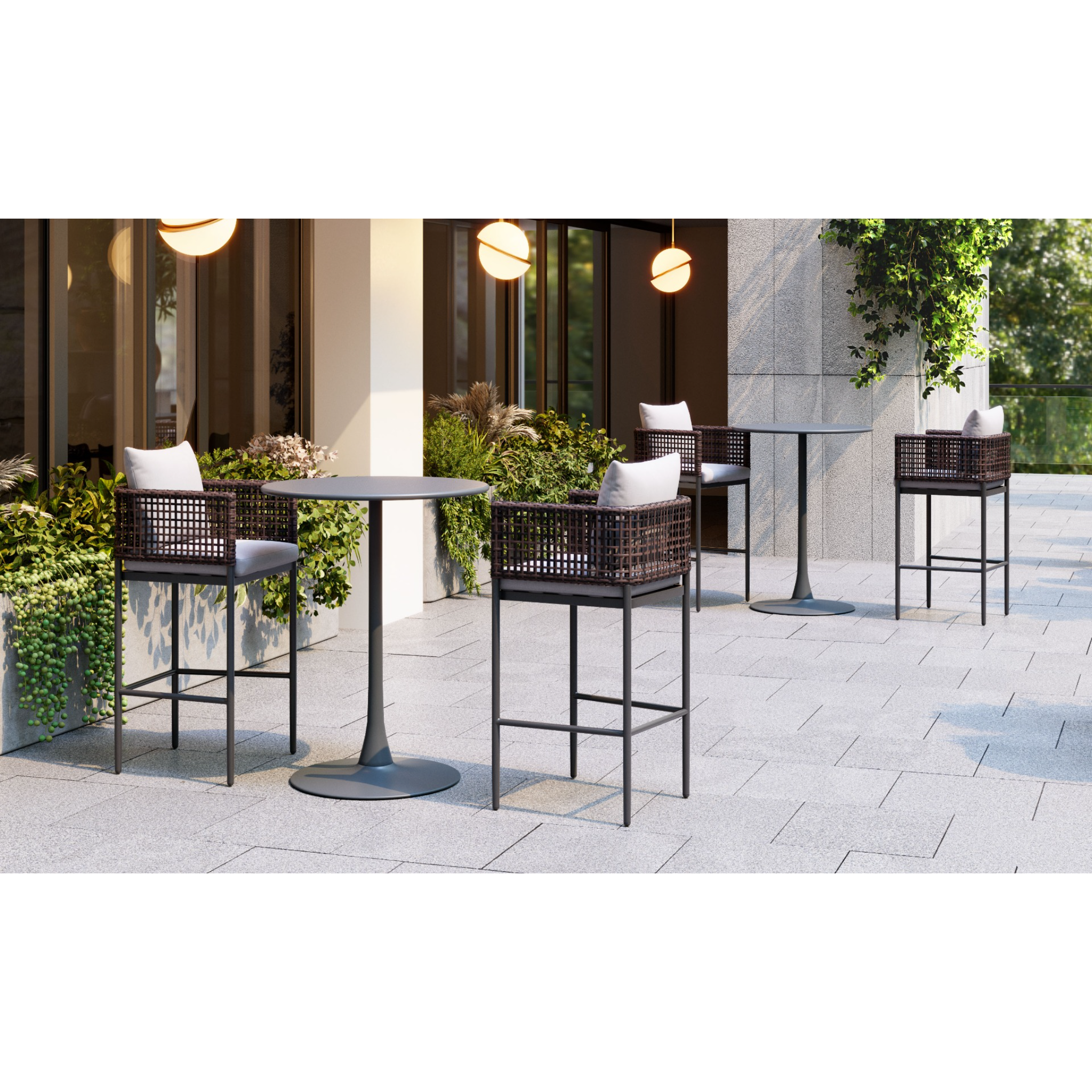 Contemporary-patio-with-gray-round-tables-and-rattan-bar-stools-with-cushions---productpage---