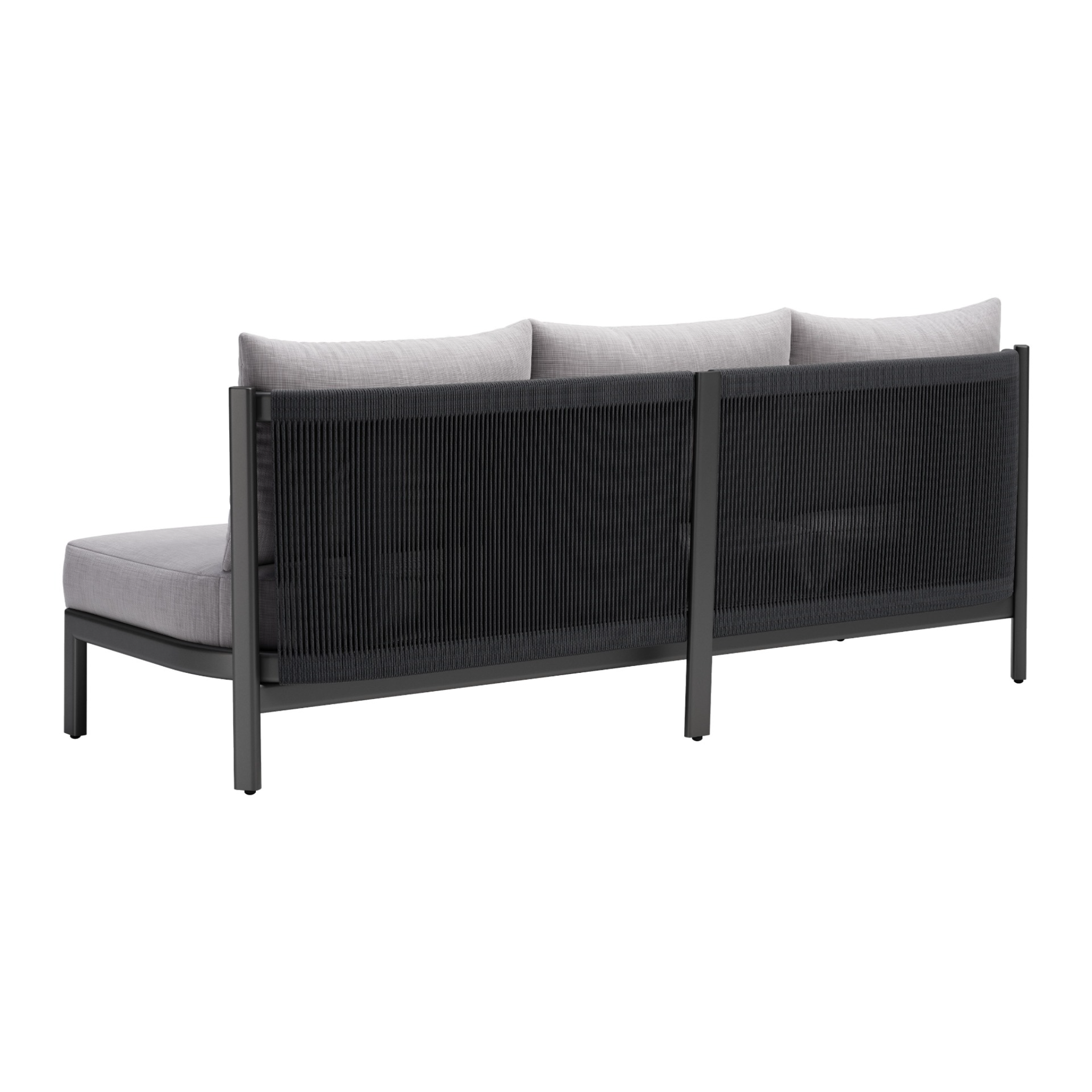 a-product-page-with-a-side-angle-back-view-of-an-outdoor-sofa-showing-black-rope-design-and-gray-upholstered-cushions