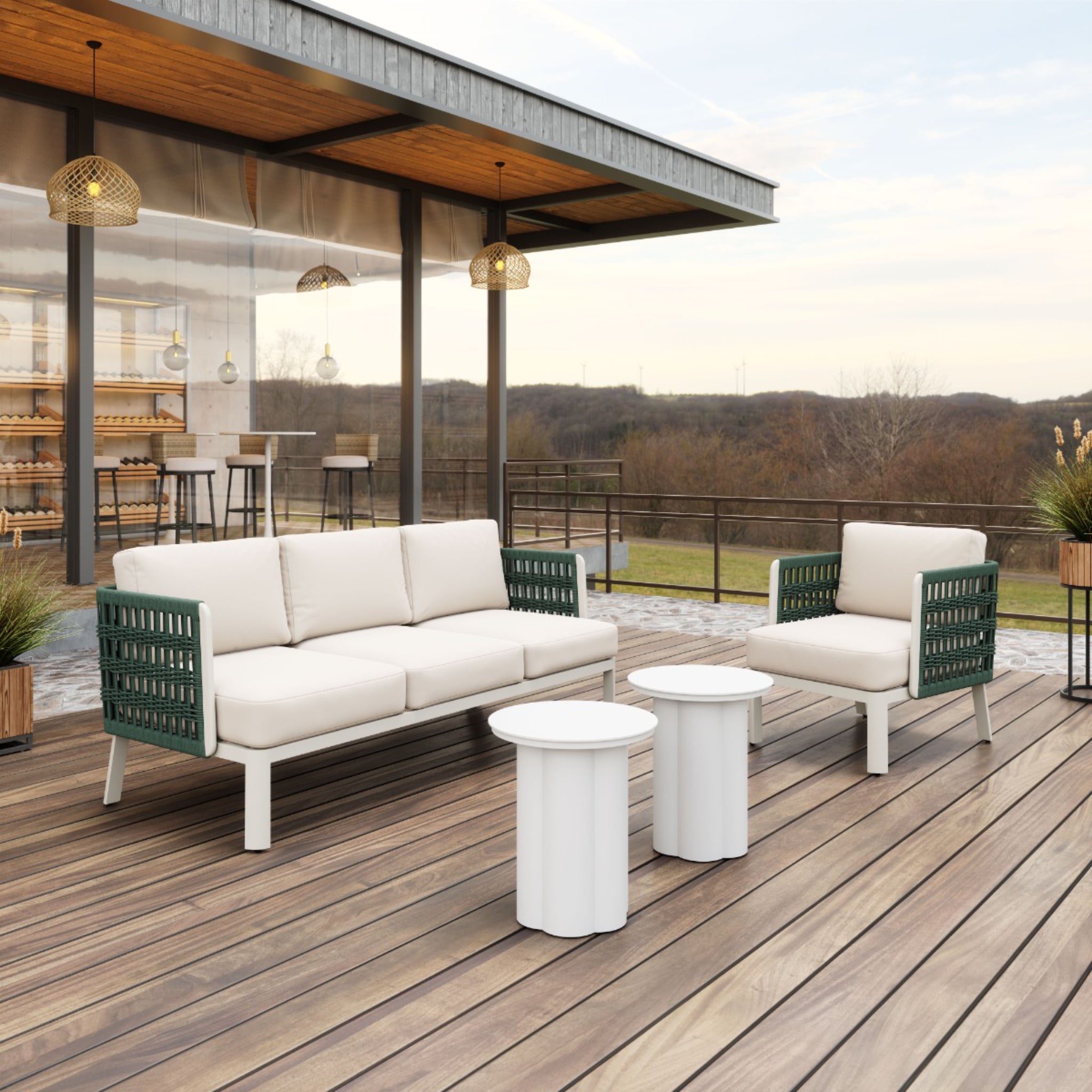 a-product-page-with-an-outdoor-seating-arrangement-featuring-a-modern-white-sofa-with-green-woven-side-panels-and-a-matching-armchair-set-on-a-wooden-deck