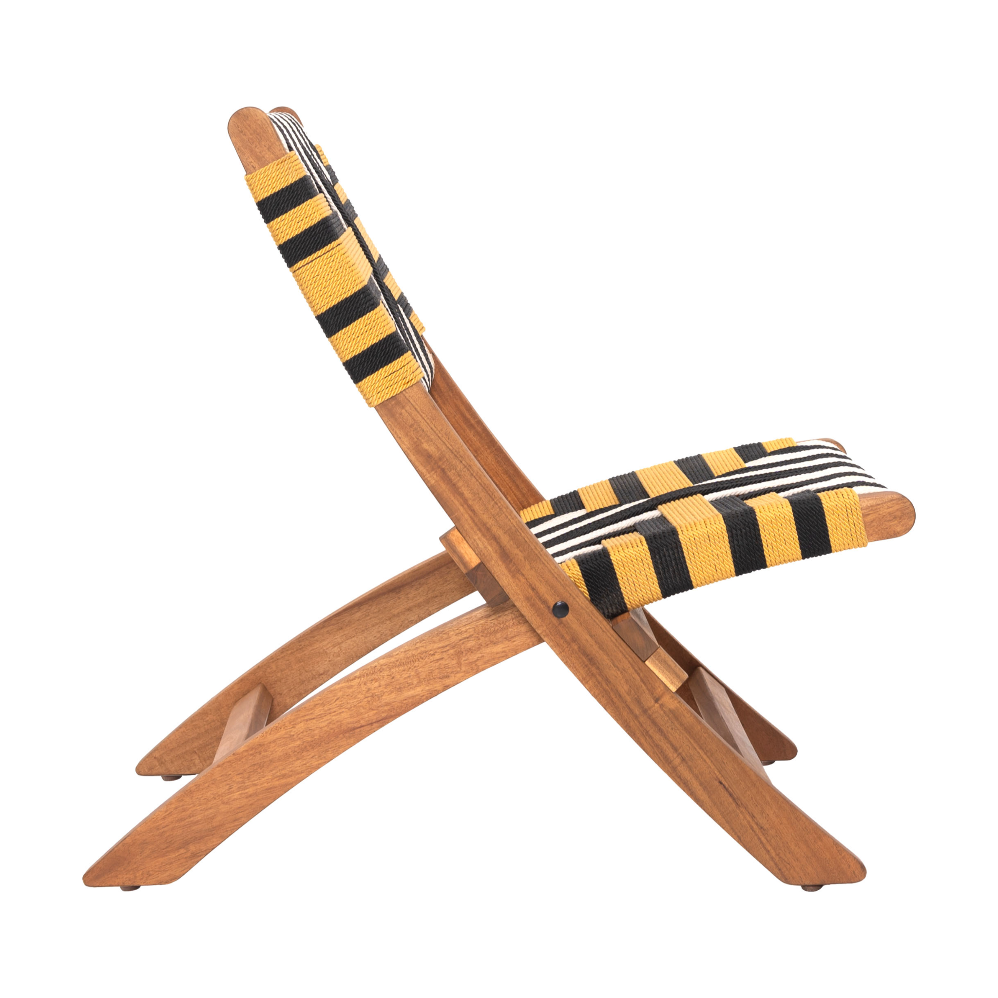 Side-angle-view-of-woven-chair-with-geometric-black-white-and-yellow-pattern-on-wooden-frame---productpage---