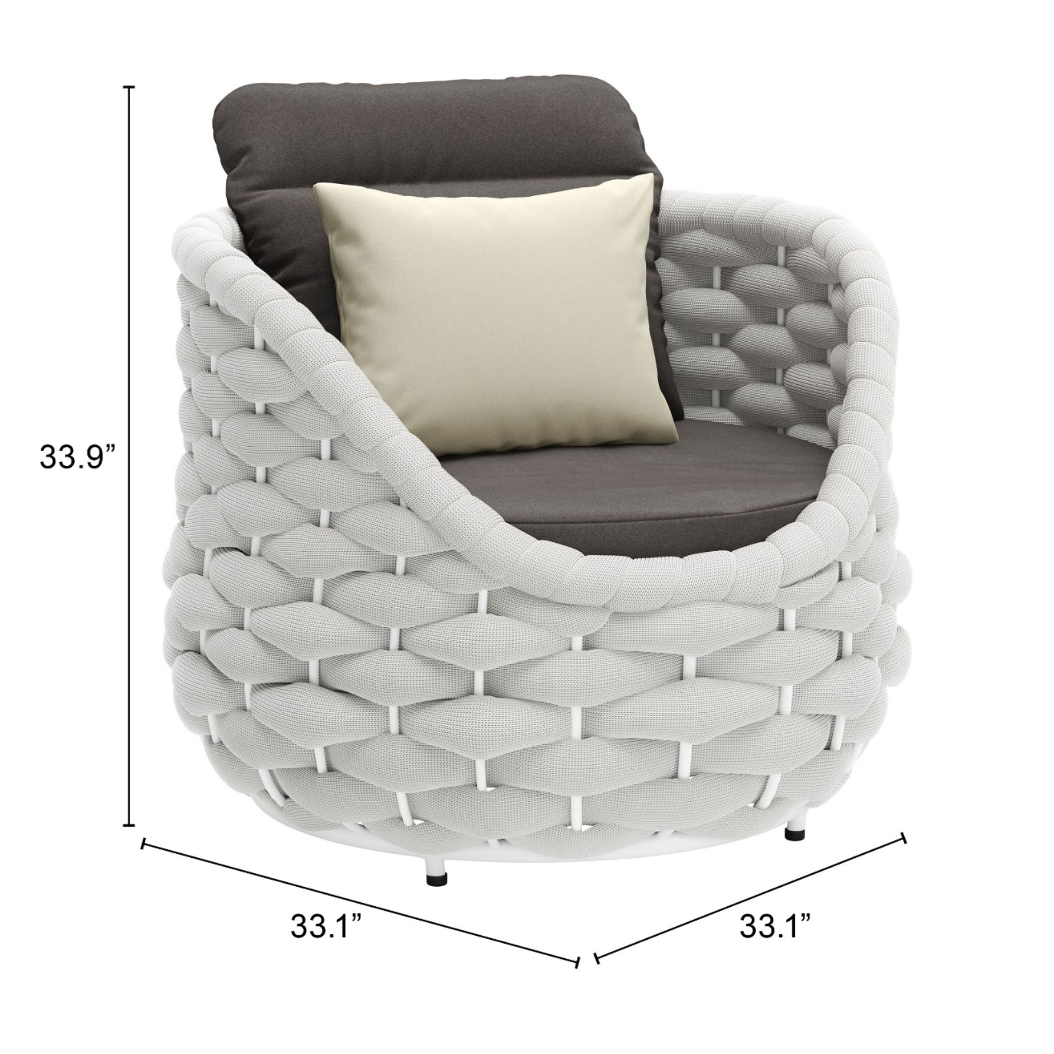 Gray-woven-chair-with-dark-gray-seat-cushion-and-cream-pillow-showing-measurements---productpage---