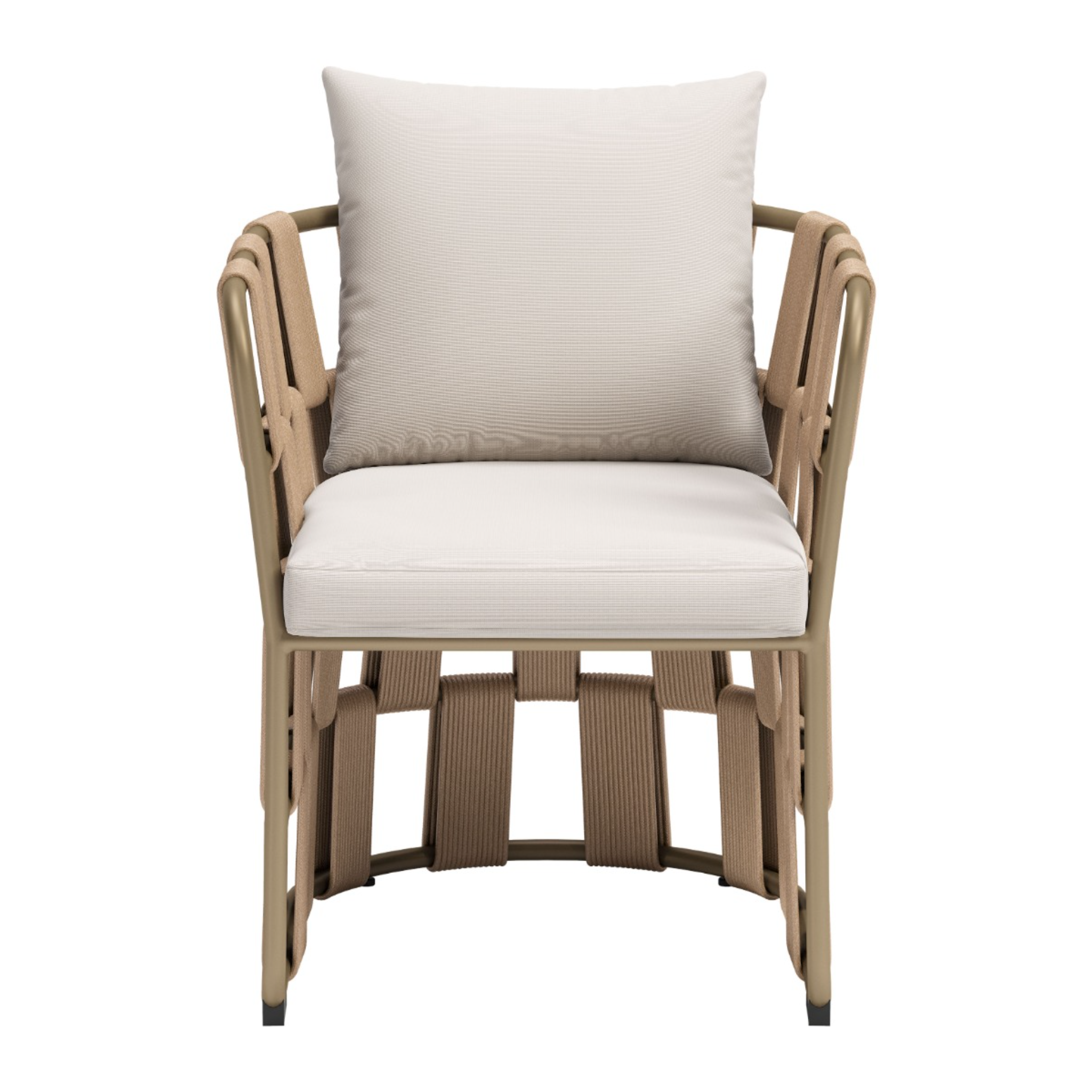 Front-view-of-modern-woven-outdoor-patio-chair-with-beige-cushion---product-page---