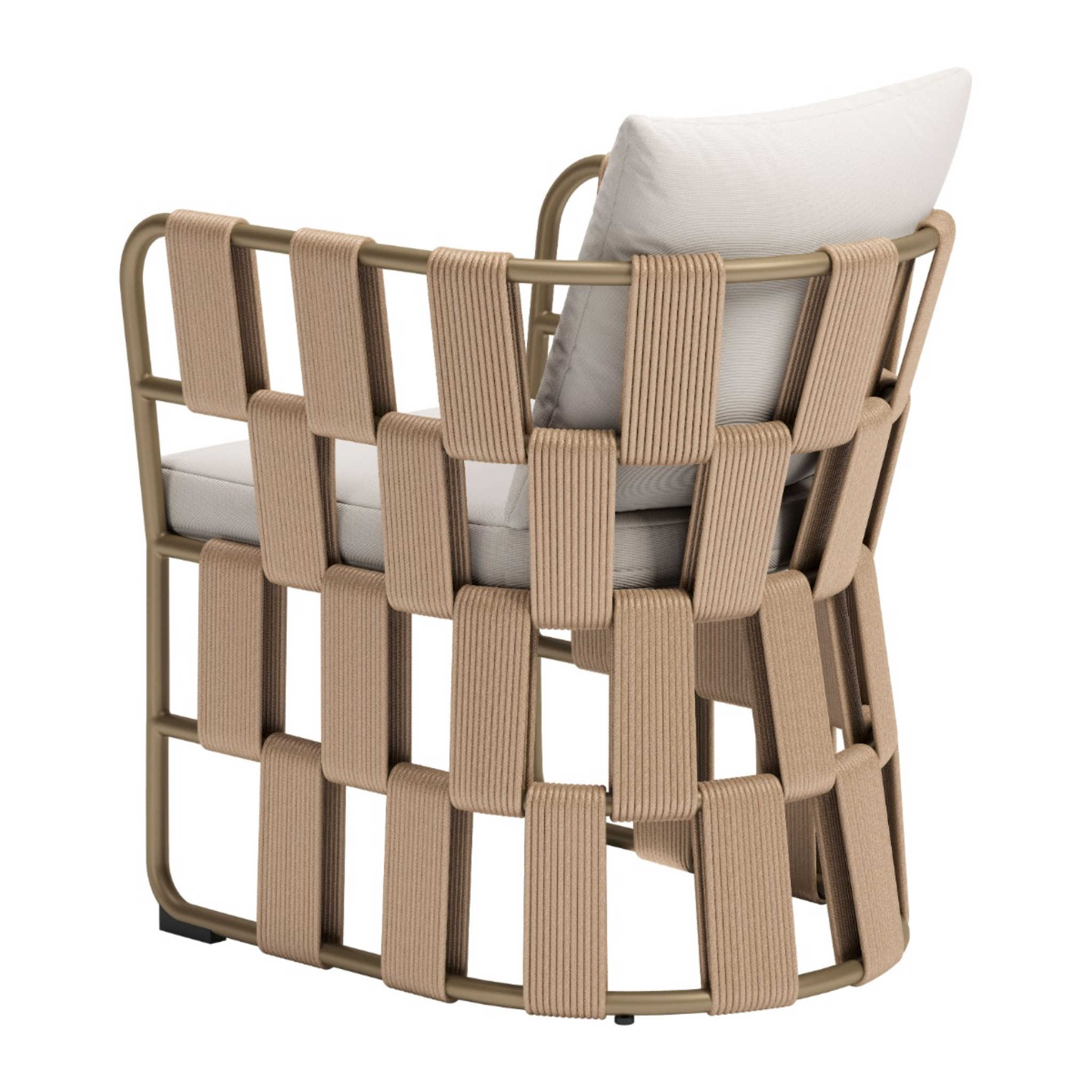 Rear-angle-view-of-woven-tan-outdoor-patio-chair-with-beige-cushions---productpage---